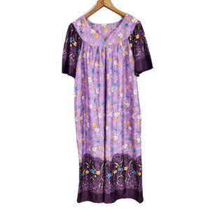Anthony Richard Nightgown Mu Mu Sz XL Purple Floral House Dress Pockets Retro